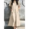 imagechouyatou Womens Summer Short Sleeve Button Down Shirt Dress ALine Flared Maxi Long Beach Casual DressLight Khaki