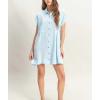 imagechouyatou Womens Summer Short Sleeve Cotton Dress Lapel Loose Fit Button Down Flowy Mini Short DressBlue