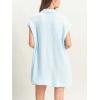imagechouyatou Womens Summer Short Sleeve Cotton Dress Lapel Loose Fit Button Down Flowy Mini Short DressBlue