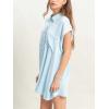 imagechouyatou Womens Summer Short Sleeve Cotton Dress Lapel Loose Fit Button Down Flowy Mini Short DressBlue