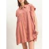 imagechouyatou Womens Summer Short Sleeve Cotton Dress Lapel Loose Fit Button Down Flowy Mini Short DressRed
