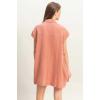 imagechouyatou Womens Summer Short Sleeve Cotton Dress Lapel Loose Fit Button Down Flowy Mini Short DressRed