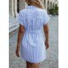 imagechouyatou Womens Summer Stripe Midi Long Shirt Dress Short Sleeve Button Down Tunic Dress with BeltBlue