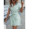 imagechouyatou Womens Summer Stripe Midi Long Shirt Dress Short Sleeve Button Down Tunic Dress with BeltGreen