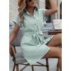 imagechouyatou Womens Summer Stripe Midi Long Shirt Dress Short Sleeve Button Down Tunic Dress with BeltGreen