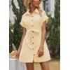 imagechouyatou Womens Summer Stripe Midi Long Shirt Dress Short Sleeve Button Down Tunic Dress with BeltYellow