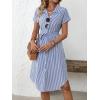 imagechouyatou Womens Summer Striped Button Down Shirt Dress Casual Loose Belted Midi Long Beach DressBlue