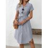 imagechouyatou Womens Summer Striped Button Down Shirt Dress Casual Loose Belted Midi Long Beach DressGrey