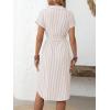 imagechouyatou Womens Summer Striped Button Down Shirt Dress Casual Loose Belted Midi Long Beach DressKhaki