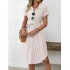 imagechouyatou Womens Summer Striped Button Down Shirt Dress Casual Loose Belted Midi Long Beach DressKhaki
