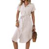 imagechouyatou Womens Summer Striped Button Down Shirt Dress Casual Loose Belted Midi Long Beach DressKhaki