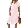 imagechouyatou Womens Summer Striped Button Down Shirt Dress Casual Loose Belted Midi Long Beach DressOrange Pink