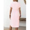 imagechouyatou Womens Summer Striped Button Down Shirt Dress Casual Loose Belted Midi Long Beach DressOrange Pink
