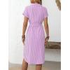 imagechouyatou Womens Summer Striped Button Down Shirt Dress Casual Loose Belted Midi Long Beach DressPurple
