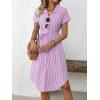 imagechouyatou Womens Summer Striped Button Down Shirt Dress Casual Loose Belted Midi Long Beach DressPurple