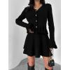 imagechouyatou Womens Sweater Knit Skirt 2 Piece Outfits Button Down Ruffle Cardigan and Pleated Mini Skirt Matching SetBlack