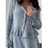 imagechouyatou Womens Sweater Knit Skirt 2 Piece Outfits Button Down Ruffle Cardigan and Pleated Mini Skirt Matching SetBlue