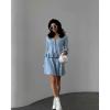 imagechouyatou Womens Sweater Knit Skirt 2 Piece Outfits Button Down Ruffle Cardigan and Pleated Mini Skirt Matching SetBlue