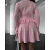 imagechouyatou Womens Sweater Knit Skirt 2 Piece Outfits Button Down Ruffle Cardigan and Pleated Mini Skirt Matching SetPink