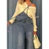 imagechouyatou Womens Tie Knot Strap Bib Denim Overall Casual Loose Wide Leg Barrel Jeans Pocketed JumpsuitsDenim Blue