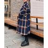 imagechouyatou Womens Tweed Double Breasted Wool Coat Plaid Notch Lapel Mid Long Peacoat Winter Trench CoatBlue