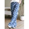 imagechouyatou Womens Vintage Checkered Barrel Jeans Boyfriend Baggy Jeans Plaid Wide Leg Denim Pants with PocketsBlue