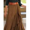 imagechouyatou Womens Vintage Corduroy Mermaid Skirt ALine Irregular Ruffle Hem Fishtail Midi Long SkirtBrown