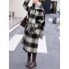 imagechouyatou Womens Vintage Plaid Wool Coat with Scarf Wool Blend Long Trench Pea Coat Outerwear OvercoatBlack
