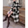 imagechouyatou Womens Vintage Plaid Wool Coat with Scarf Wool Blend Long Trench Pea Coat Outerwear OvercoatBlack
