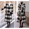 imagechouyatou Womens Vintage Plaid Wool Coat with Scarf Wool Blend Long Trench Pea Coat Outerwear OvercoatBlack