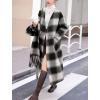 imagechouyatou Womens Vintage Plaid Wool Coat with Scarf Wool Blend Long Trench Pea Coat Outerwear OvercoatBlack