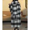 imagechouyatou Womens Vintage Plaid Wool Coat with Scarf Wool Blend Long Trench Pea Coat Outerwear OvercoatBlack