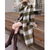imagechouyatou Womens Vintage Plaid Wool Coat with Scarf Wool Blend Long Trench Pea Coat Outerwear OvercoatGreen