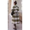 imagechouyatou Womens Vintage Plaid Wool Coat with Scarf Wool Blend Long Trench Pea Coat Outerwear OvercoatGreen