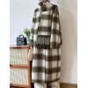 imagechouyatou Womens Vintage Plaid Wool Coat with Scarf Wool Blend Long Trench Pea Coat Outerwear OvercoatGreen