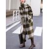 imagechouyatou Womens Vintage Plaid Wool Coat with Scarf Wool Blend Long Trench Pea Coat Outerwear OvercoatGreen
