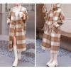 imagechouyatou Womens Vintage Plaid Wool Coat with Scarf Wool Blend Long Trench Pea Coat Outerwear OvercoatKhaki