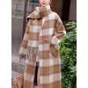 imagechouyatou Womens Vintage Plaid Wool Coat with Scarf Wool Blend Long Trench Pea Coat Outerwear OvercoatKhaki