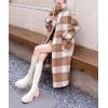 imagechouyatou Womens Vintage Plaid Wool Coat with Scarf Wool Blend Long Trench Pea Coat Outerwear OvercoatKhaki