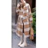 imagechouyatou Womens Vintage Plaid Wool Coat with Scarf Wool Blend Long Trench Pea Coat Outerwear OvercoatKhaki