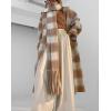 imagechouyatou Womens Vintage Plaid Wool Coat with Scarf Wool Blend Long Trench Pea Coat Outerwear OvercoatKhaki