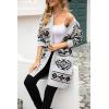 imagechouyatou Womens Western Aztec Print Open Front Long Cardigan Sweaters with PocketsGray