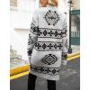 imagechouyatou Womens Western Aztec Print Open Front Long Cardigan Sweaters with PocketsGray