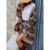 imagechouyatou Womens Western Aztec Print Open Front Long Cardigan Sweaters with PocketsKhaki
