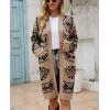 imagechouyatou Womens Western Aztec Print Open Front Long Cardigan Sweaters with PocketsKhaki
