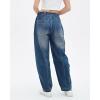 imagechouyatou Womens Wide Leg Barrel Jeans Button Fly High Waist Relax Fit Baggy Washed Denim Pants with PocketsDark Blue