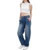 imagechouyatou Womens Wide Leg Barrel Jeans Button Fly High Waist Relax Fit Baggy Washed Denim Pants with PocketsDark Blue