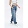 imagechouyatou Womens Wide Leg Barrel Jeans Button Fly High Waist Relax Fit Baggy Washed Denim Pants with PocketsDark Blue