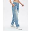 imagechouyatou Womens Wide Leg Barrel Jeans Button Fly High Waist Relax Fit Baggy Washed Denim Pants with PocketsLight Blue