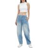 imagechouyatou Womens Wide Leg Barrel Jeans Button Fly High Waist Relax Fit Baggy Washed Denim Pants with PocketsLight Blue
